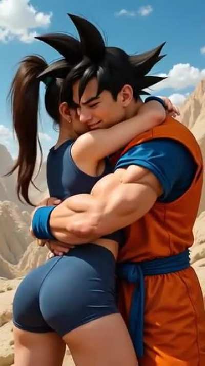 The girl forgives Goku and he gives her a harmless bearhug