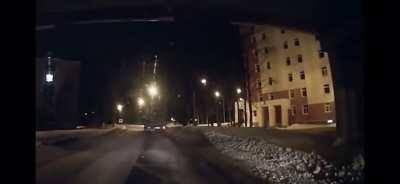 Idiot log trucker almost kills driver and damages walkway