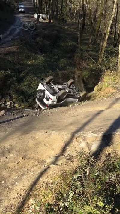 Crazy driver fall down in slippy road