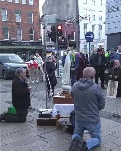A large pedestrianised area - but both groups just had to be right beside each other, outside Supermac's.