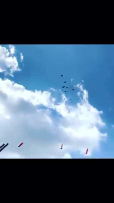 Skeet shooter tosses 12 clay pigeons into the air, nails them all.
