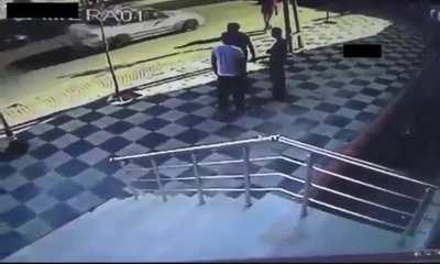 A bus loses control and hits bystanders