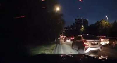 Idiot drove too fast on what he thought was an empty road. Instantly regrets it.