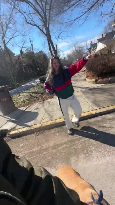 Lady pushes me after yelling me to go back to Mexico while walking my dog in the neighborhood I live in. 