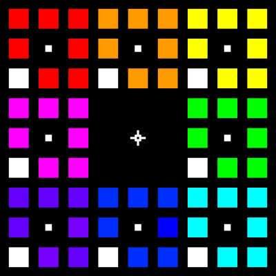 Afterimage, the moving dots are white but if you keep your eyes in one spot they change color.