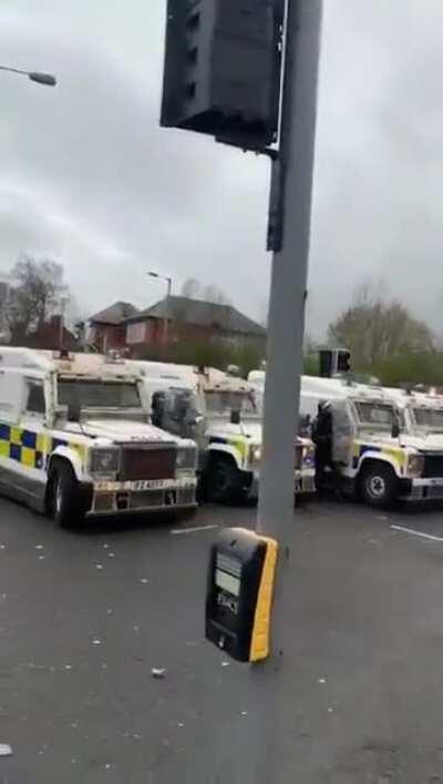 Riot police using dogs on Springfield Road