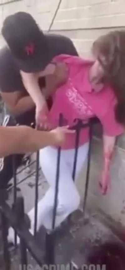 [NSFL] aftermath of fatal crash involving a pedestrian who was hit by the car and then impaled on the fence