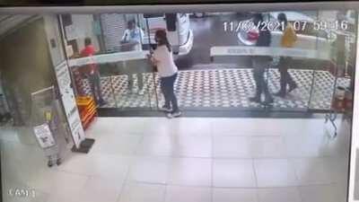 WCGW Forcing open a glass door.