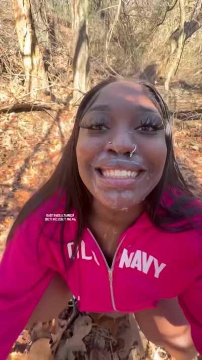 Cumslut catches big load lost in the woods 💦😩