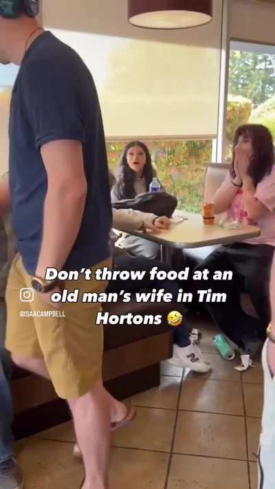 Old guy assaults kids for allegedly throwing food.