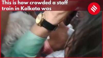 Crowded staff train while the COVID-19 cases are around 9 million in India.