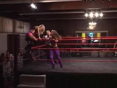 Taylor Wilde crotched on the turnbuckle by Tiana Ringer