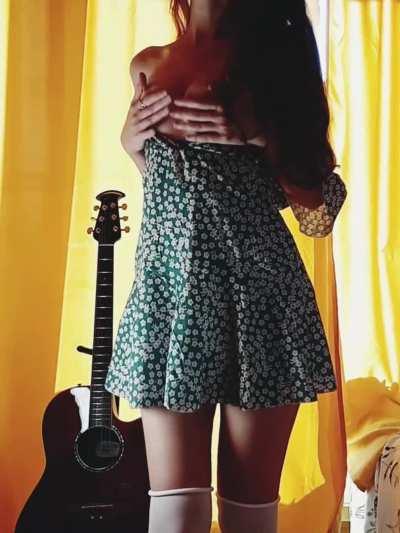 a short cute sundress with no panties and no bra - my favorite set to wear in summer^^