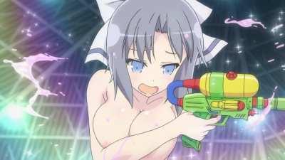 Big breasted beauties playing with bikini removing water