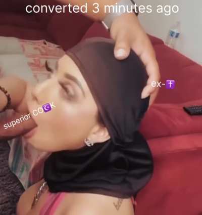 Ex-Christian (still wearing cross) recently converted and servicing her Muslim superior