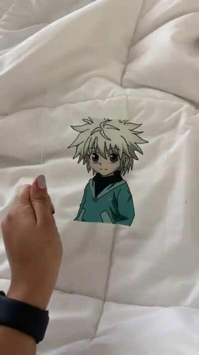 Made a baby Killua glass painting and it came out so cute :,)