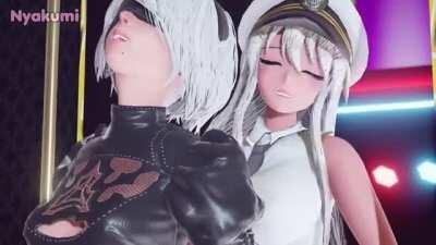 2B makes a hung futa premature cum through a gloryhole [Lewd Game Show 1] (Nyakumi)
