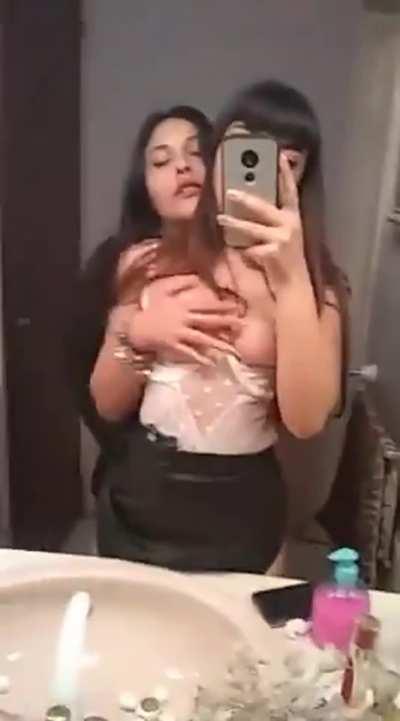 Horny hot lesbians in the bathroom