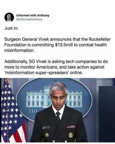 The Rockefeller foundation wants to help counter health misinformation? Nah, more like the Rockefeller foundation wants to strengthen pharma propaganda and censorship.