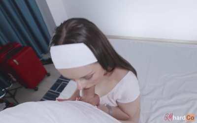 On my knees sucking cock and getting facialized