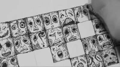 Drawing 266 faces. Pen on paper.