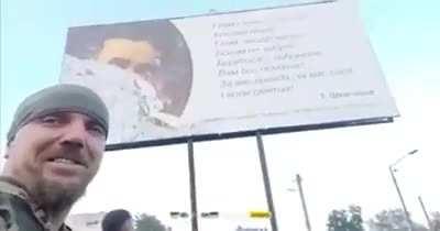 Ua pov While ripping off Russian billboards in retaken cities, Ukrainian soldiers found a quote by Taras Shevchenko that says 