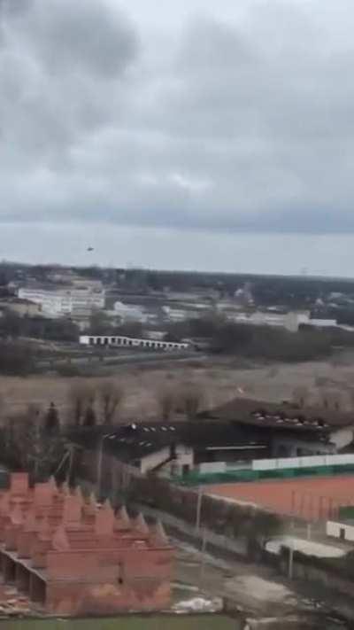 Russian helicopters flying over the cities