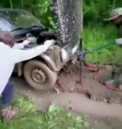 Just jacking up the truck to change a tire....