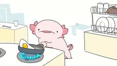 Axolotl making some eggs.