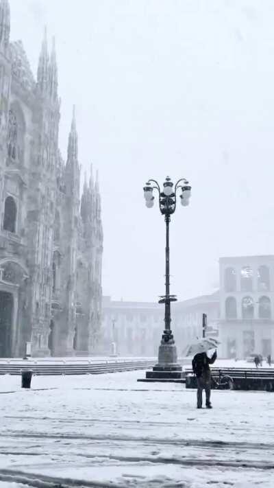 Snow in Milan Italy