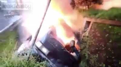 Trapped in burning vehicle **NSFL**