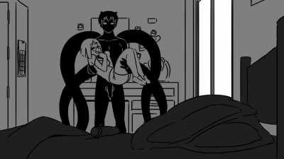 Wonder if he was her first tentacle lover. Love how he ticks her in after