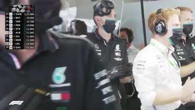 Mercedes crew goes absolutely mild celebrating their one-two quali finish.