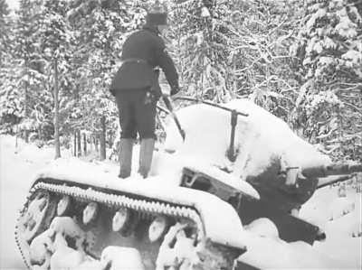 T-26 Model 1933 command tank identified by the hand-rail radio antenna around the turret knocked out in Finland during the Winter War