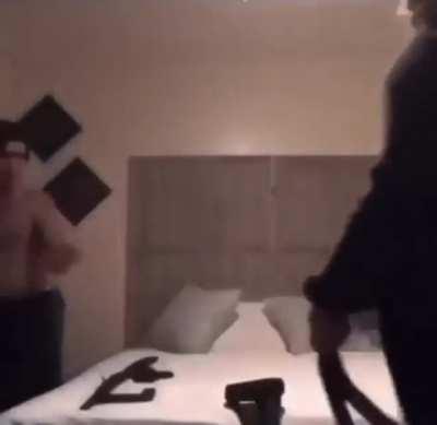 Showing off your weapons with mother in the house