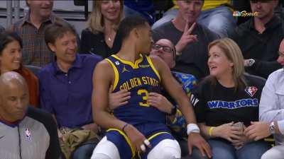 [Highlight] Jordan Poole Lands On a Guy's Lap, And Stays There