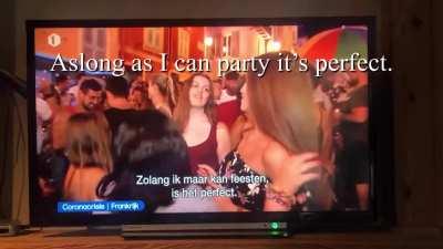 Annelies Van Herck's expression after an interview of covidiots in Paris.