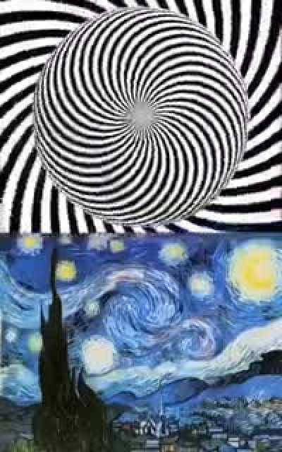Look middle of the spiral for 20 seconds and then look at Van Gogh's Starry Night