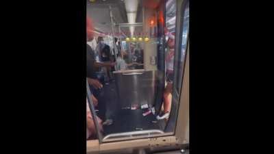 Dude Sparta kicks a woman in the chest after she tried holding up the train in Philly