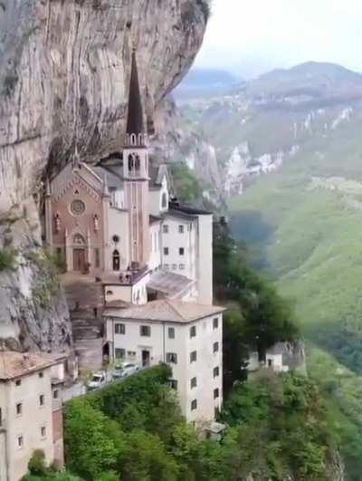 The church of the Madonna Della Corona on the rock in Trentino-Alto Adige (Italy)