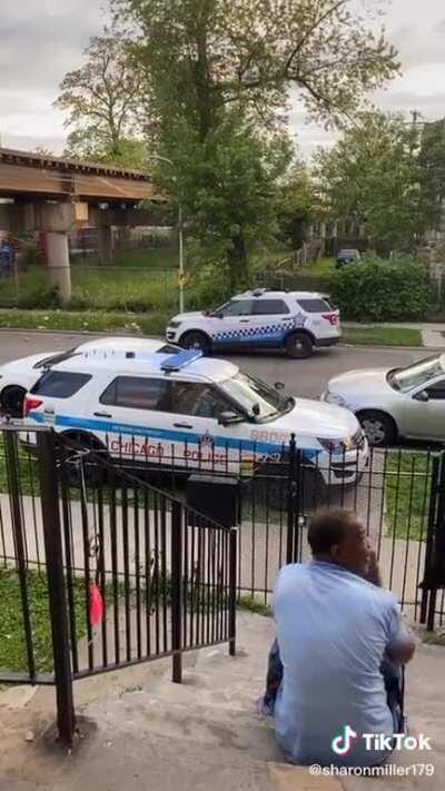 Chicago PD parks in front of a home where people standing on their property and sounds a siren