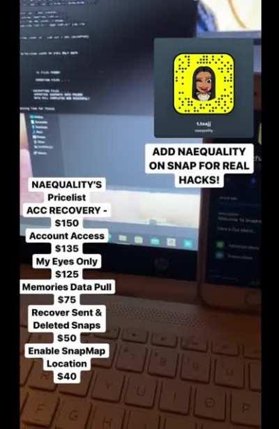 Add naequality on Snapchat to order account hacks for social media , account access, account recovery, my eyes only & more! Link in comments below 👇