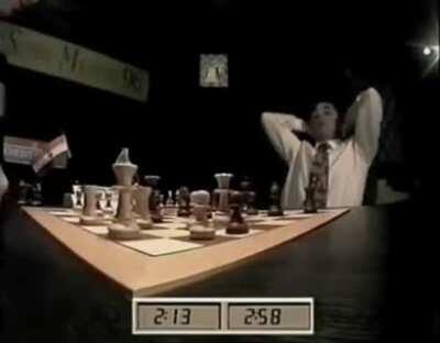 Kasparov makes a big mistake.