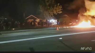 Protesters hit with friendly Molotov - multiple angles - Portland 5th September