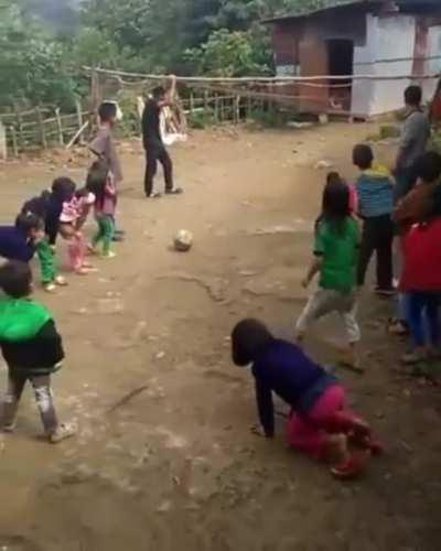 Hold my juice box well I kick this ball