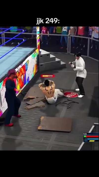 Sukuna vs Yuta & Yuji while Sukuna Is having a boner and getting beat up cause he's a masochist...