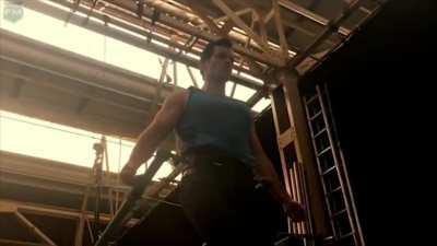Henry Cavill as Superman rehearsing scenes for Justice League