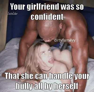 your bully made a bet with you, if your girlfriend doesn't cry while he fucks her, he will stop bullying you forever, but if she cries, he gets to fuck her daily!