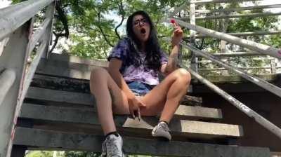 Lollipop on The Stairs as People Walk By