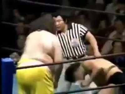 Japanese wrestling legend Antonio Inoki beats the shit out of fellow (un)professional wrestler The Great Antonio after being no-sold repeatedly and being stiffed in the back of the head/neck three times. (narrated by Bill Burr)